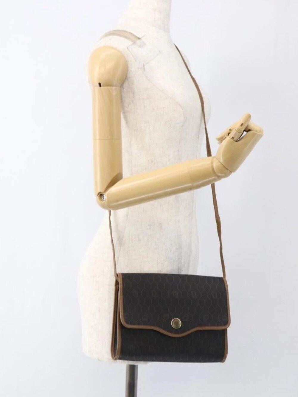 Christian Dior Honeycomb Canvas Shoulder Bag PVC Black Gold